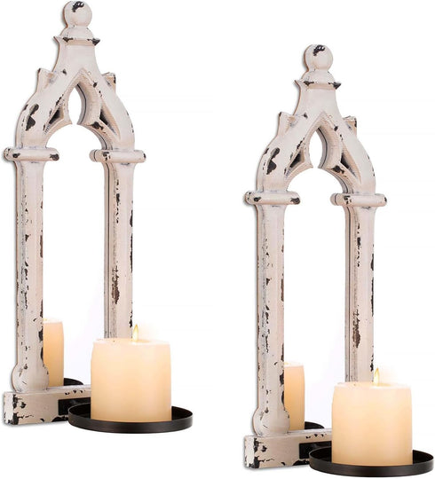 Farmhouse Mirror Wall Candle Sconces Set of 2 - Shabby Chic Decor