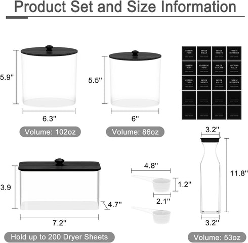 3+1 Pack Laundry Pods Containers & Dryer Sheet Holder & Laundry Detergent Dispenser, Laundry Room Organization