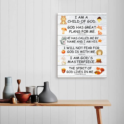 LISTNGBO 12" 15" Bible Verses Wall Decor for Kids,I Am Child Of God Scripture Wall Art Canvas Framed,Christian Kids