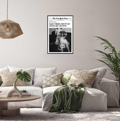 Generic 8x12in Retro Black and White Canvas Wall Art Funny Magazine Cover Newspaper Poster Vintage Disco Ball Bar Cart
