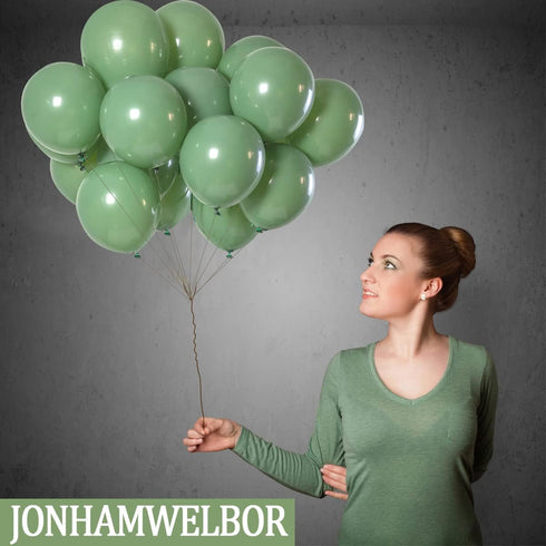 Jonhamwelbor Sage Green Balloons, Olive Green Eucalyptus Green, 100 Pack 12 Inch Matte Latex Balloons