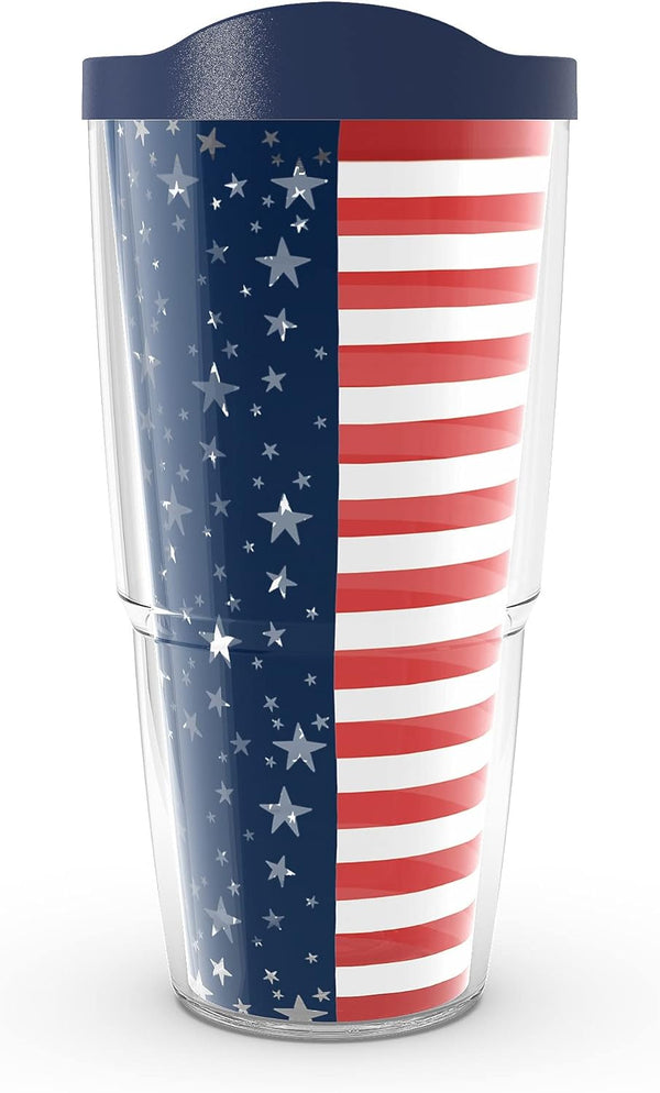 Tervis Americana Stars Stripes Double Walled Insulated Tumbler Travel Cup, Keeps Drinks Cold & Hot, 24oz, Classic Made
