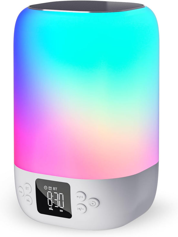 Night Light Bluetooth Speaker Alarm Clock, Sound Machine with White Noise, Touch