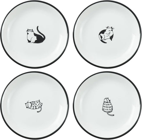 Cute Cartoon Gentleman and Dot Cat Ceramic Seasoning Dishes, Set of 4 Sauce Dish for Kitchen (5 Inch)