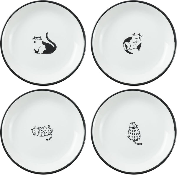 Cute Cartoon Gentleman and Dot Cat Ceramic Seasoning Dishes, Set of 4 Sauce Dish for Kitchen (5 Inch)