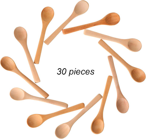30 5.12'' Boao Pieces Small Wooden Spoons, L Mini Wood Spoons for Soup, Little Tiny Honey Teaspoons Bulk for Stirring