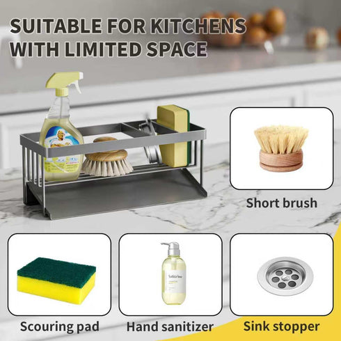 Valdama 304 Kitchen Sink Caddy Organzier with Sponge Holder and Removable Drip Tray for Kitchen Sink, Stainless Steel