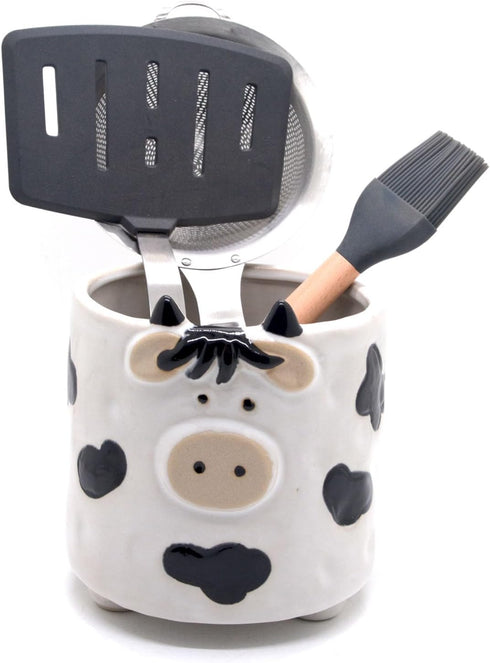 Ceramic Cow Kitchen Utensil Holder For Countertop Large Cooking Utensil Crock Holder Spatula Holder Cow Gifts