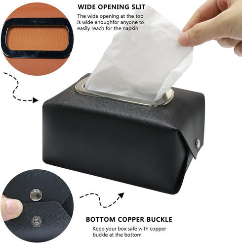 Leather Tissue Box Cover, Modern Decorative PU Leather Rectangular Tissue Box Case Organizer for Vanity Countertop,
