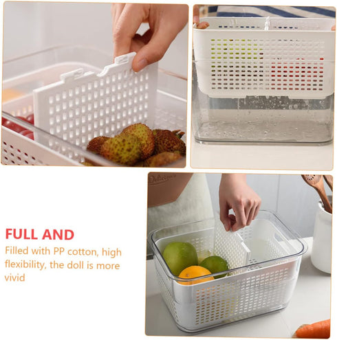 1pc Double Storage Basket, Plastic Drawer Organizer Box, Clear Over The Sink Colander Strainer Basket for Refrigerator