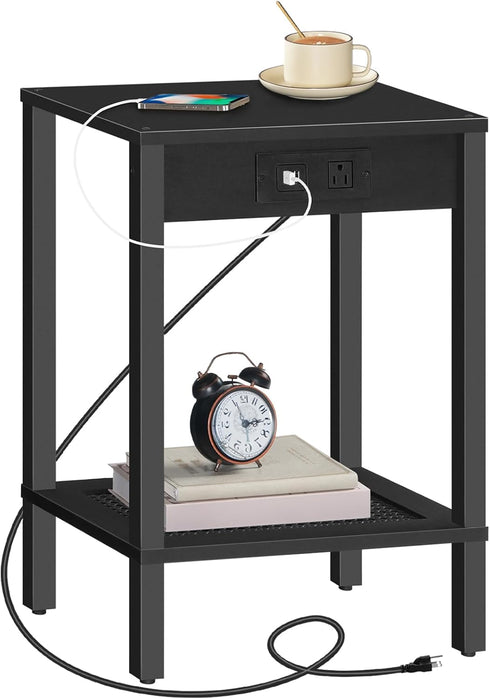 HOOBRO Side Table with Charging Station, End Table with USB Ports and