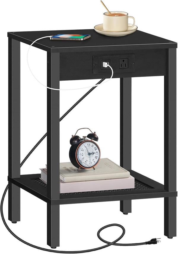 HOOBRO Side Table with Charging Station, End Table with USB Ports and