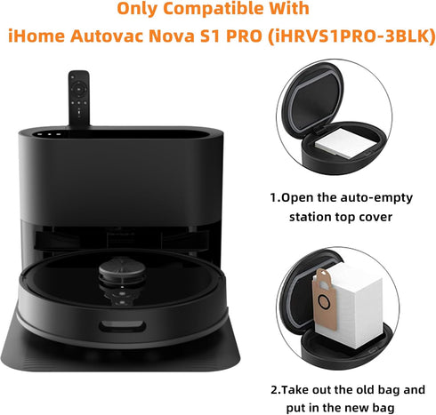 10 Pack Vacuum Bags for iHome AutoVac Nova S1 Pro Robot Vacuum Cleaner iHRVS1PRO-3BLK Replacement 10 Dust Bags