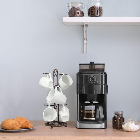 Blue Donuts Farmhouse Coffee Mug Rack, Bronze Coffee Cup Holder for 6 Mugs, Vintage Organizer