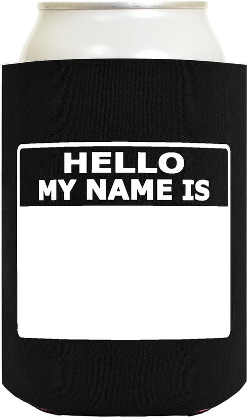 Personalized Can Cooler Hello My Name is Name Tag Set, 6-Pack Can Drink Sleeves and Marker