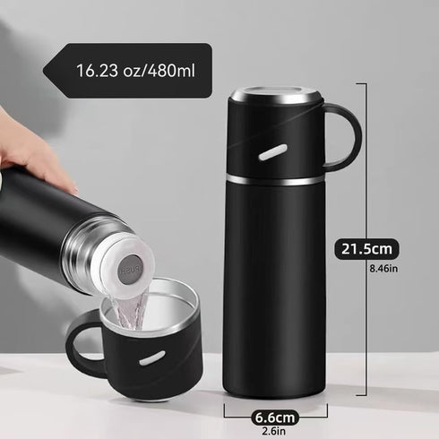 Insulated Water Bottle, Stainless Steel Travel Coffee Mug, Vacuum Flask for Hot and Cold Drinks, 16.23 oz/480ml, Black