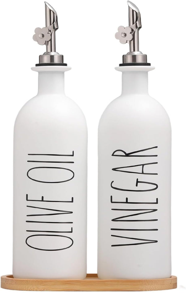 HOMCDALY 16oz Olive Oil Dispenser Bottles for Kitchen, White Oil and Vinegar
