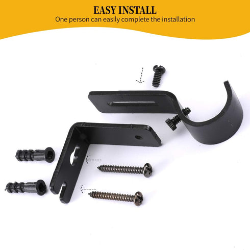 Heavy Duty Adjustable Curtain Rod Brackets, Rod Holders for 1 Inch Rod, Black Color, (Set of 4)