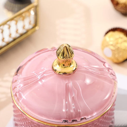 Glass Jewelry Jar, Diamond Faceted Candy Storage Bowl with Lid, Decorative Apothecary Canisters for Kitchen