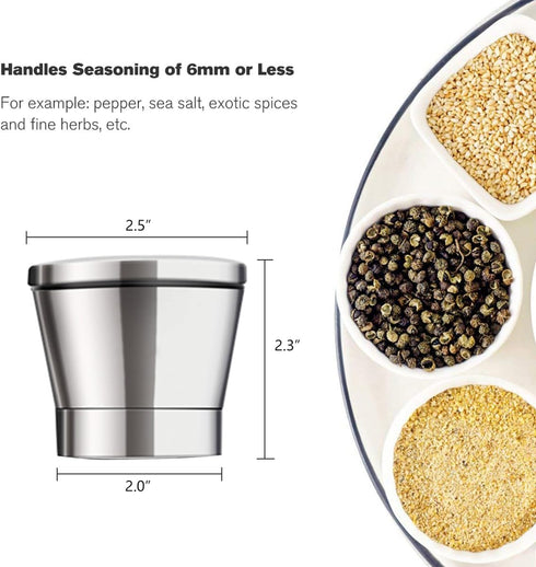 Stainless Steel Pepper Mill Shaker and Salt Grinders, Adjustable Salt and Pepper Mill Lid - Easy to Use, Stainless