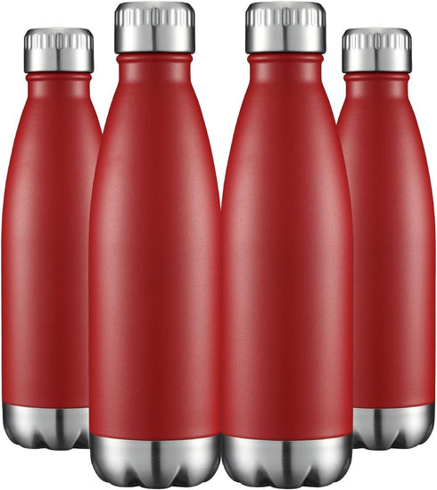 HASLE OUTFITTERS 17oz Stainless Steel Water Bottles - Bulk Vacuum Insulated, Double Walled, Red, 4 Packs