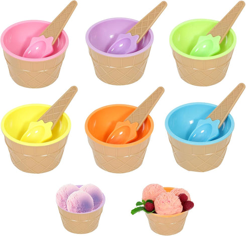 Hbaushun 6 Pack Plastic Ice Cream Bowls with Spoons,Reusable Plastic ice Cream Cups,Cartoon
