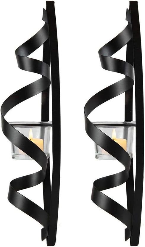 Holders,Set 2 Party,12 Inch Lilys Home Black Metal Candle of - Decorative Wall Sconces with Spiral Ribbon Design |