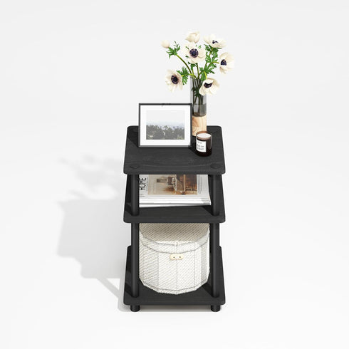 3-Tier Furinno Turn-N-Tube Side Table, Square Modern End Table with Open Shelf, Night Stand, Bedside Table, Easy