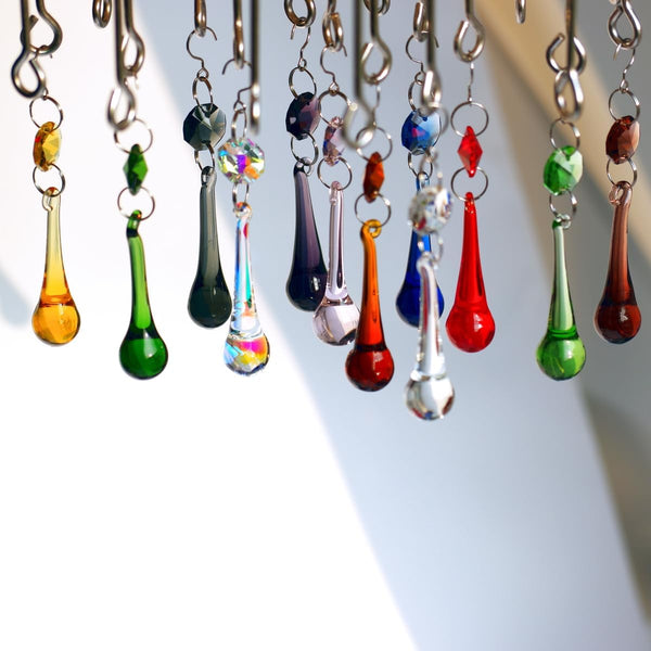 12pcs Raindrop Crystal Chandelier Prisms Parts, Colored 53mm Hanging Crystals Beads for