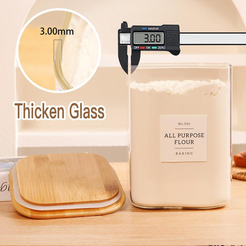 2 Pack 132 110 floz 51 floz large Square Glass Flour and Sugar Containers with Kitchen Pantry Labels - & - Glass Jars
