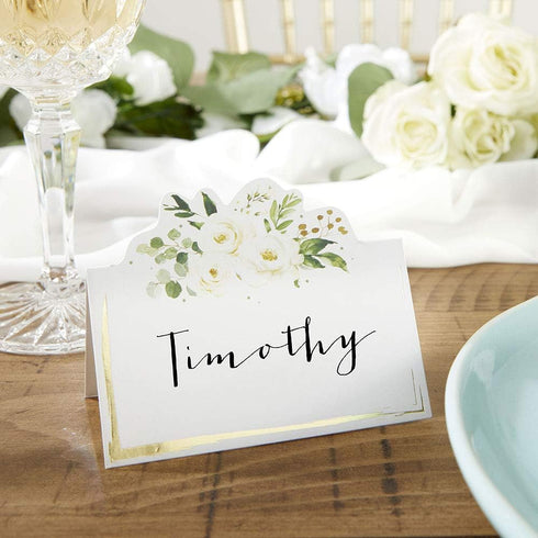 Kate Aspen Eucalyptus Floral Tent Place Cards (Set of 50) - Sage Green Party Decorations for Baby & Bridal Showers