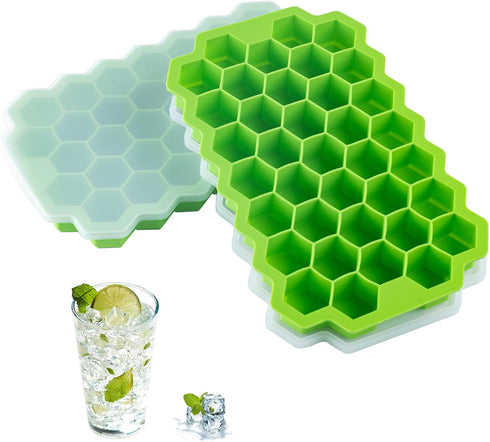 2 PCS AUSSUA Premium Ice Cube Trays, Silicone Molds with Sealing Lid, Reusable Hexagonal Ice Cube Molds