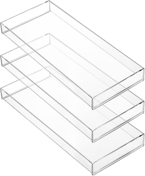 Peohud 3 Pack Acrylic Bathroom Trays, Clear Vanity Tray for Decorative Countertop Organizer, 12 x 5.1 x 1.2 Inches