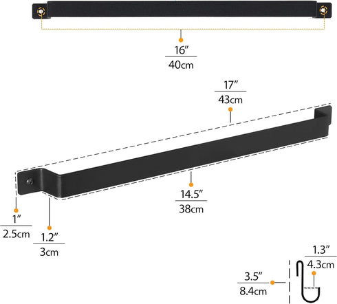 Wallniture Gourmet Kitchen Rail with 10 Hooks, Wall Mounted Utensil Holder Rack, Black