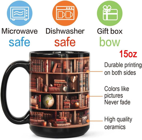 FALJIOK Novelty Library Bookshelf Coffee Mug Gifts for Book Lovers Readers Bookish Writer, Bookish Coffee Mug, Library