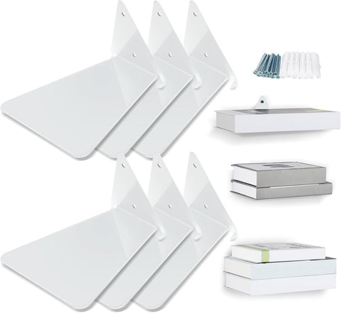 Jetec 6 Pieces Invisible Floating Bookshelf for Wall Mount Iron Floating Book