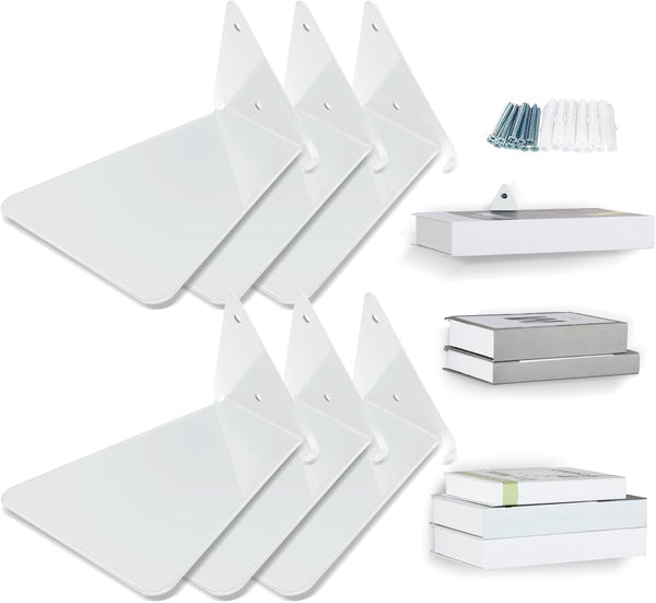Jetec 6 Pieces Invisible Floating Bookshelf for Wall Mount Iron Floating Book