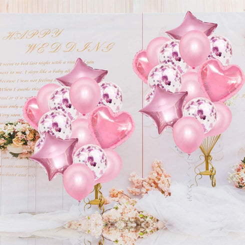 28Pcs Happy Birthday Party Decorations, Confetti Balloons 18" Star Heart Foil Balloons for Women Wedding Decor