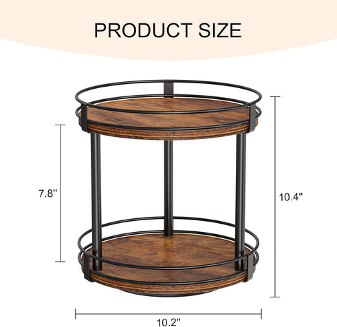 2 Countertop 10.2" 10.2" 10.4" Snughome Rotating Spice Rack, Tier Lazy Susan Organizer, Wood Kitchen Organizer, Brown