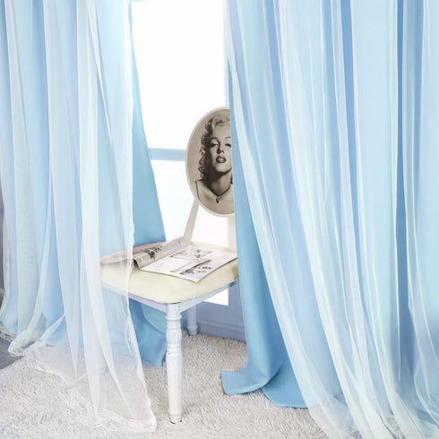 84 inch 2 Light Blue Blackout Curtains Length - Double Layers Blue Romantic Curtains with Sheer Overlay, Window