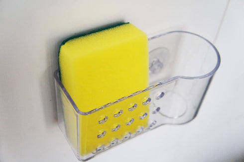 AMUONTY Sponge Holder for Kitchen Sink, Plastic Suction Organizer for Brush and Sponge (5.7" x 2.4" x 3.1")