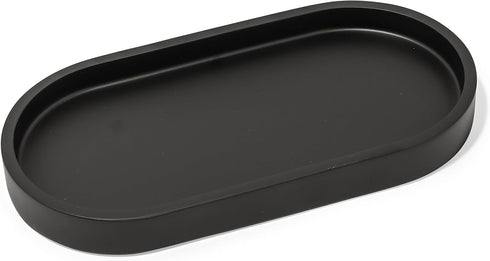 Matte Black Round Soap Dispenser Tray, 8” Organizer Plate for Bathrooms and Kitchens, Holds 2 Dispensers