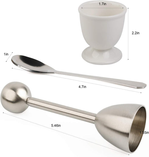 Set 1 4 4 Egg Cracker Topper for Soft Hard Boiled Eggs Shell Removal Includes Egg Cutter Ceramic Egg Cups and Spoons