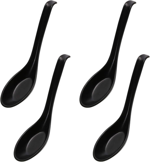 4 Pieces Black Plastic Soup Spoons, Japanese Soup Spoons, Rice Spoons, Chinese Wonton Soup Spoons