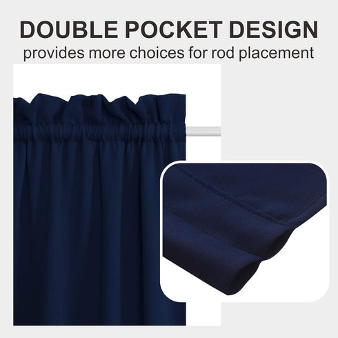 Aquazolax French Door Curtains Drapes, 54x40 Inches Solid Blackout Panels with Tiebacks, Navy Blue