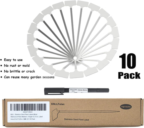 12.75 2.5 in*1.25 10-Pack Stainless Steel Plant Labels,Metal Waterproof Plant Markers, Height in, Label Area