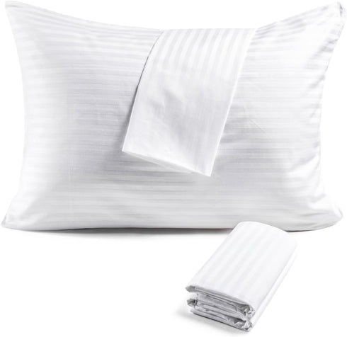 FAUNNA 600TC 100% Cotton Pillow Protectors - Queen Size (20x30), 4 Pack, Oeko-TEX Certified, White