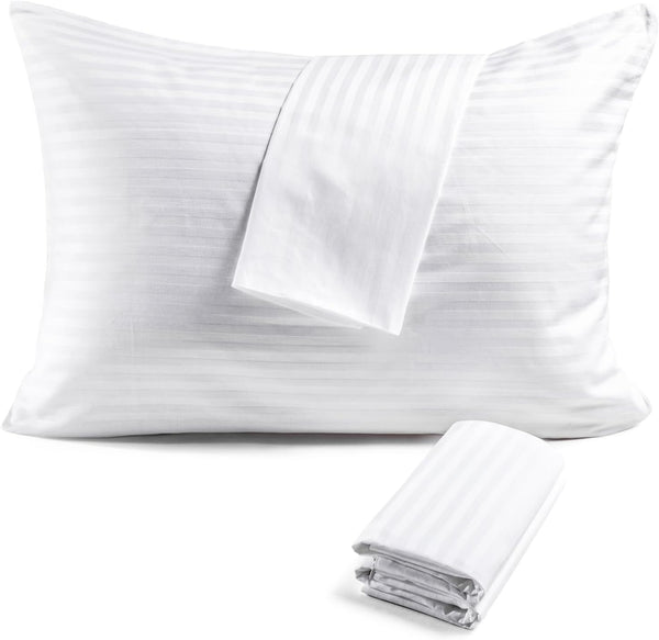 FAUNNA 600TC 100% Cotton Pillow Protectors - Queen Size (20x30), 4 Pack, Oeko-TEX Certified, White