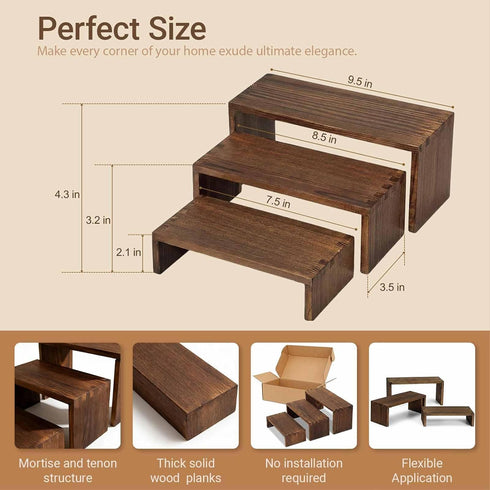 Jerbikas 3-Tier Collectibles(9.5/8.5/7.5 Wood Display Risers Versatile Food Display Risers for Party, Desktop Organizer