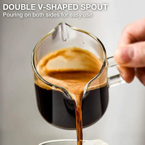 Set 2, 4 OZ Qipecedm Espresso Cups of Double Spouts Cups, Shot Glasses, Milk Cup with Handle, Clear Glass, Espresso